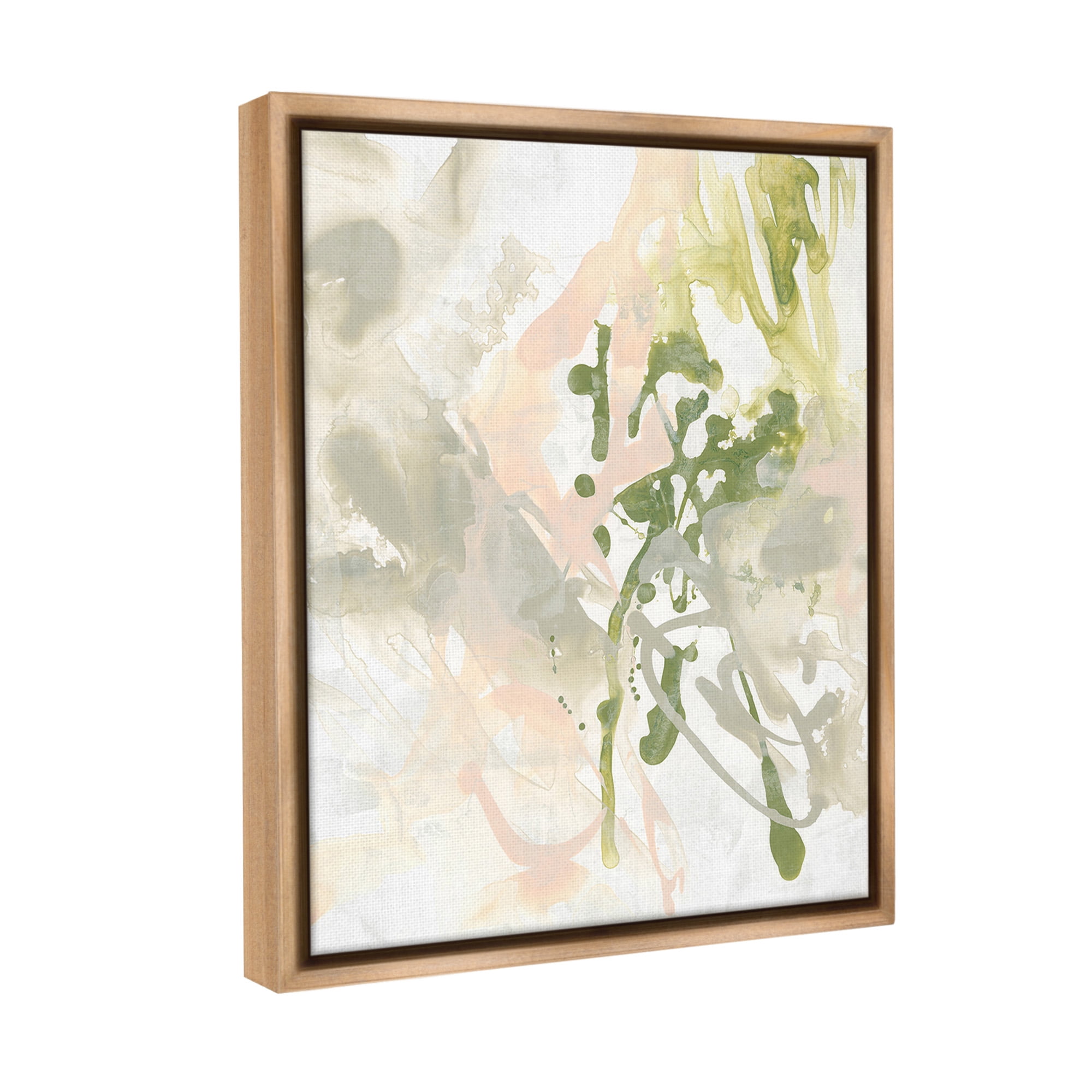 Stupell Industries Abstract Green & Beige Abstract Painting Brown Floater Framed Canvas Art Print Wall Art, 17 x 21