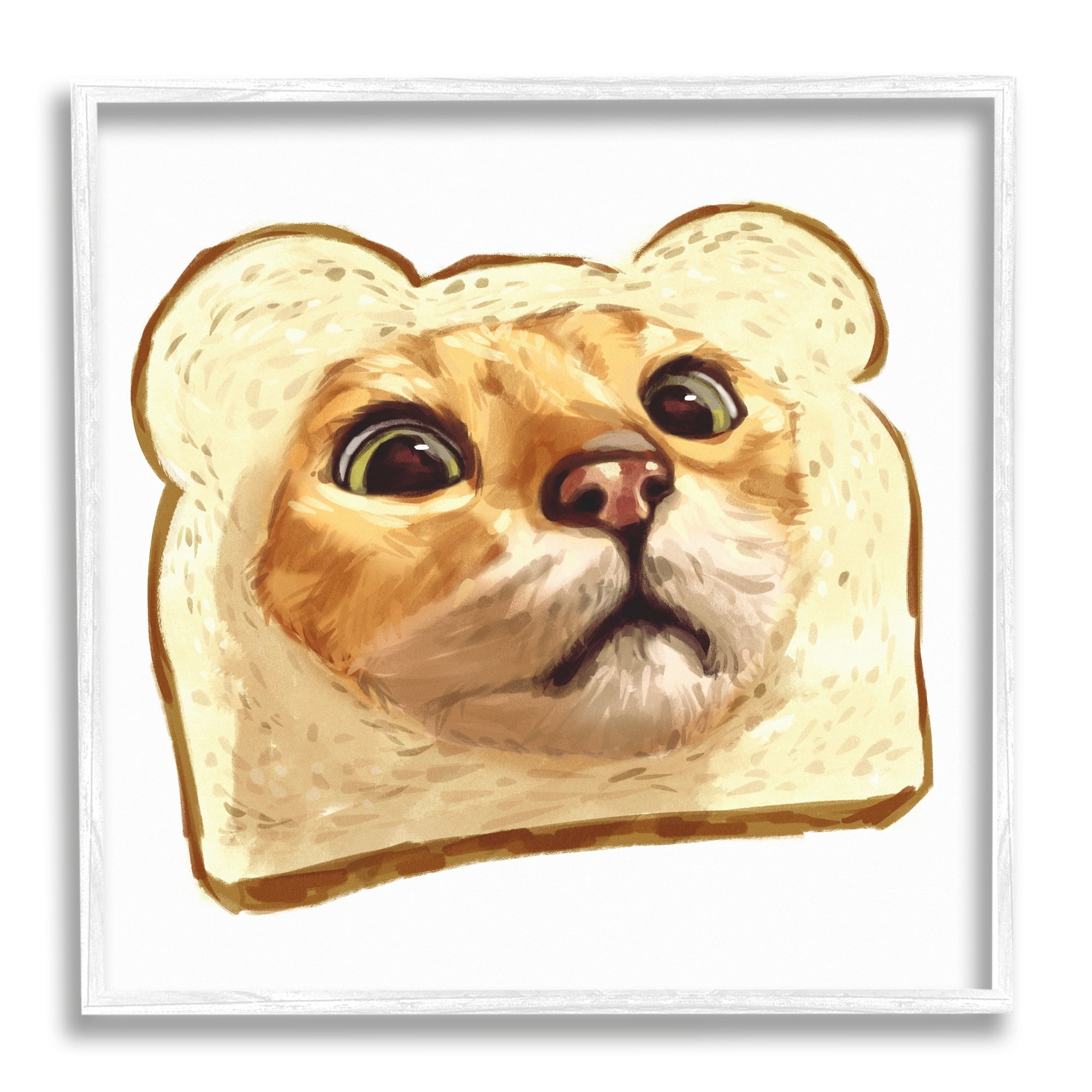 Stupell Industries Silly Tabby Cat Face Head Inside Toast Bread Painting White Framed Art Print Wall Art, Design by Ziwei Li