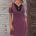 thumbnail image 1 of Puntoco Vestido De Manga Corta Con Cuello En V, Vestido De Dos Piezas Falso Empalmado De Manga Corta Con Cuello En V Suelto Y Hombros Descubiertos De Verano Para Mujer Morado Xxxxxl, 1 of 6