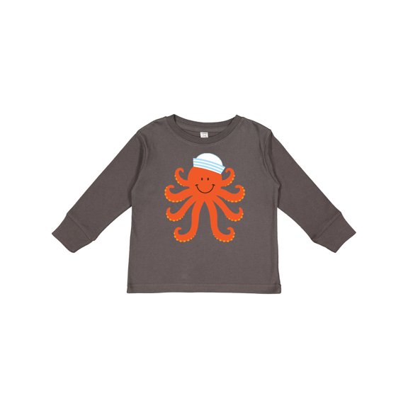 Inktastic Orange Octopus Cute Sea Creature Nautical Boys or Girls Long Sleeve Toddler T-Shirt