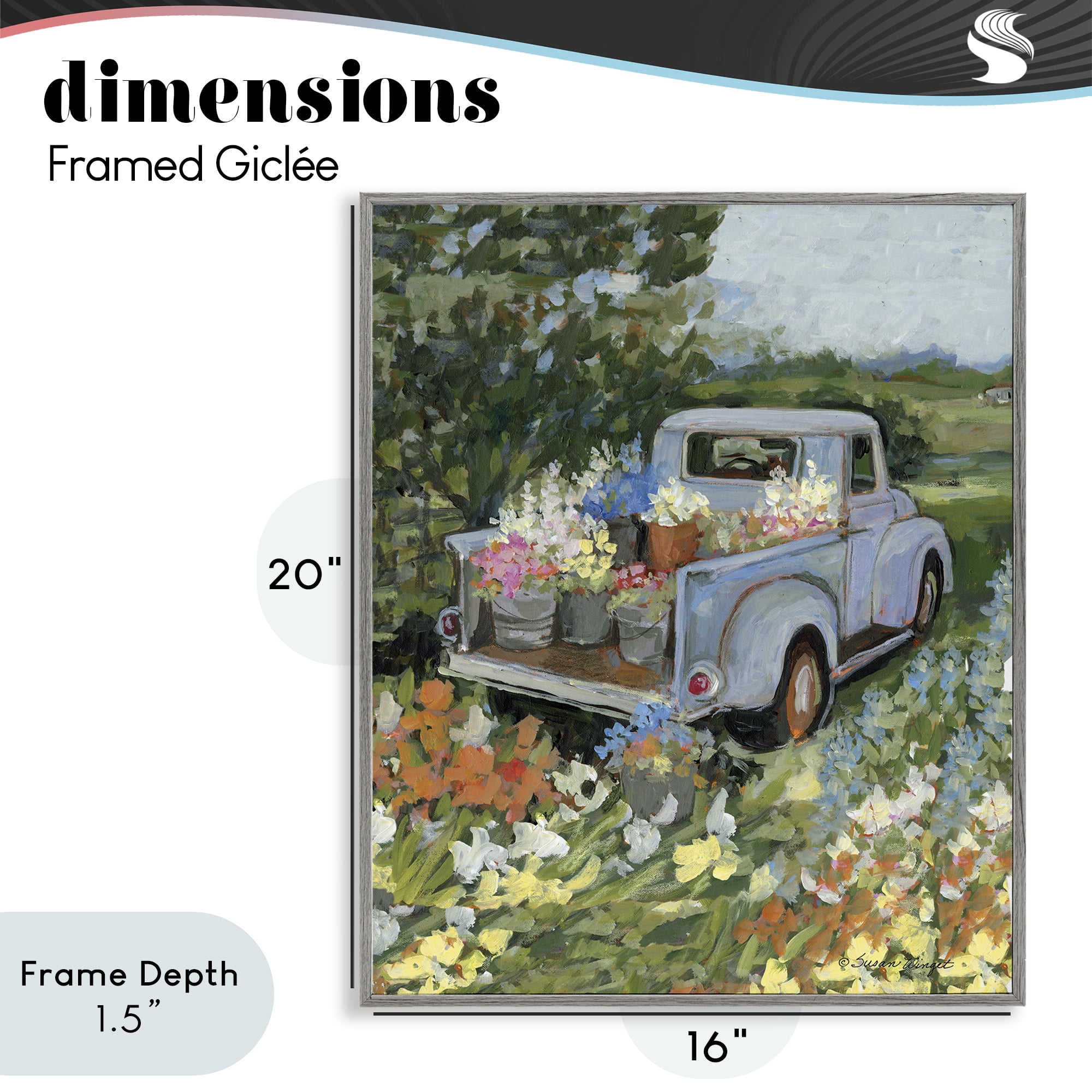 Stupell Industries Truckin' Field with Flowers Gray Framed Giclee Art, design by Susan Winget
