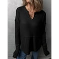thumbnail image 3 of Womens Henley Tops Long Sleeve V Neck Shirts Casual Knit Tunic Tops Tshirts Fall Outfits with Thumb Hole Black XL, 3 of 4