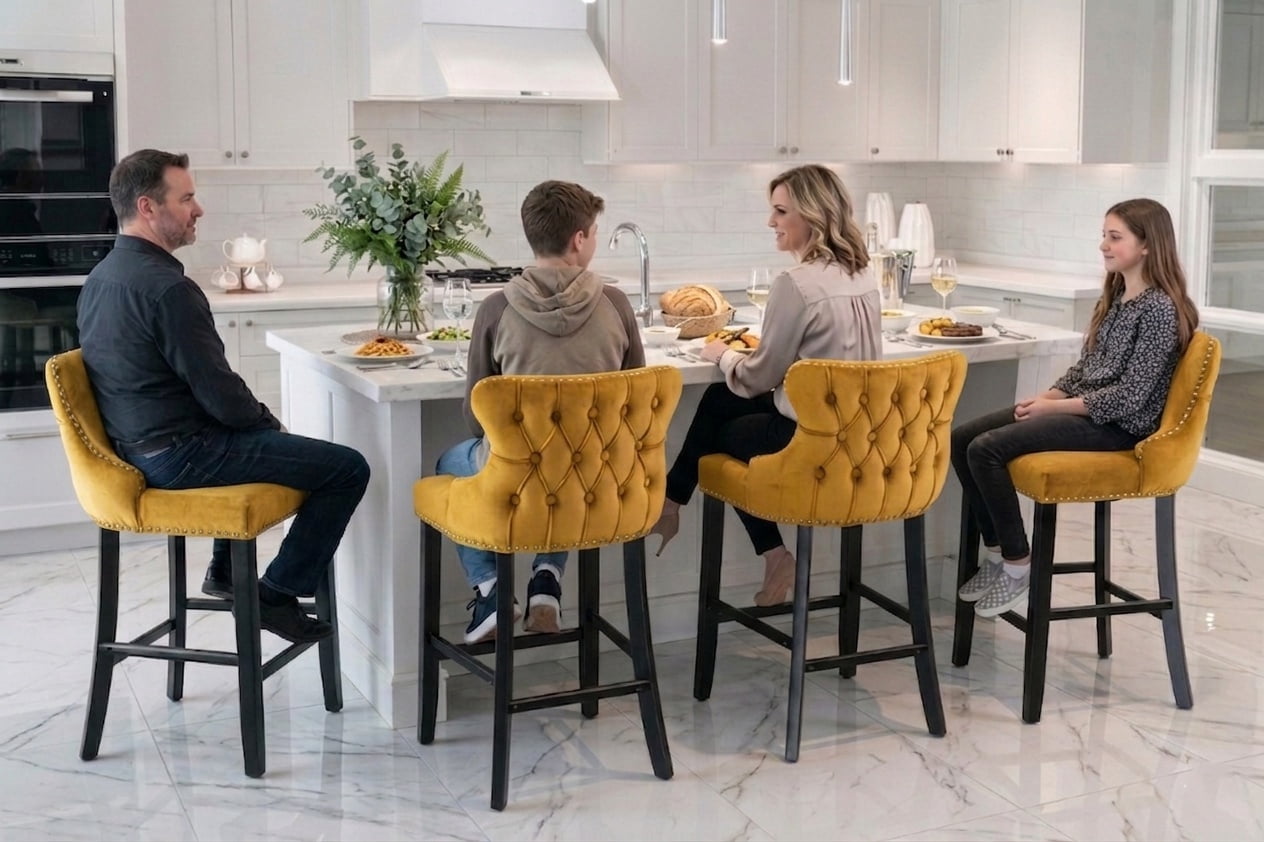 Bar Stool Set of 4, Legahome 26" Counter Height Bar Stools with Back, Velvet Upholstered Bar Stool with Button Tufted & Wooden Legs, Bar Stools Chair for 35-39" Kitchen Island Counter, Gold