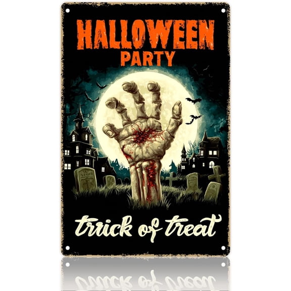 Halloween Party Wall Art Sign, Vintage Metal Tin Aluminum Sign, Halloween Decorations, 8 x 12 Inch