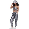 thumbnail image 4 of Metallic Pants Women 2026 Fashion Hop Wet Look Rave Dance Pants Jogger Sweatpants Holographic Glitter Pants with Pockets, 4 of 5