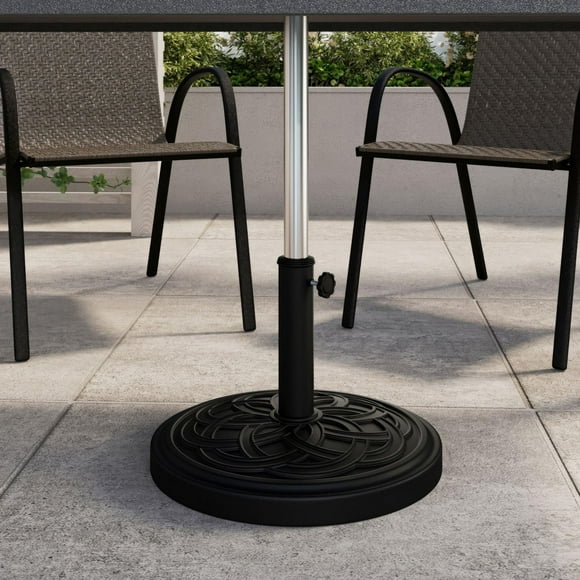 Socle de parasol de patio rond en résine avec revêtement en poudre 11,7 kg HOMETRENDS, noir