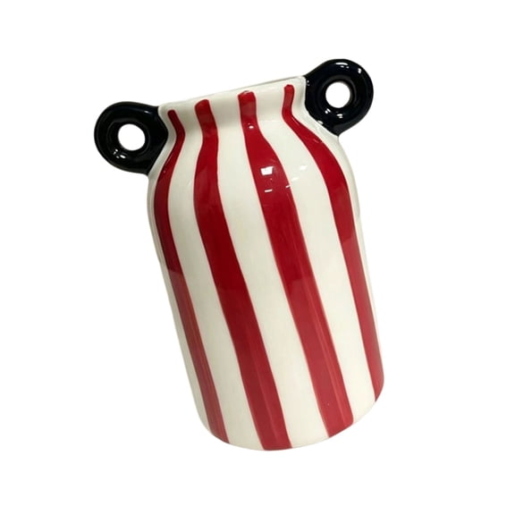 lanema Ceramic Flower Vases Small Striped Flower Vessel with Double Side Detail for Shelf Display, Desk Styling, and Entry Table Arrangement