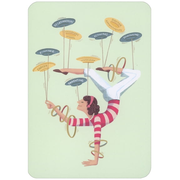 RSVP Woman Balancing Plates on Sticks While Spinning Rings on Arms Mother's Day Card