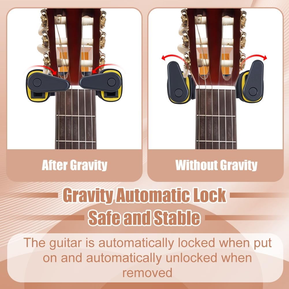 4 Pcs Guitar Wall Mount Black Wood Guitar Holder Hooks Auto Lock Guitars Wall Hanger for Classical Acoustic Electric Guitars Bass Gift
