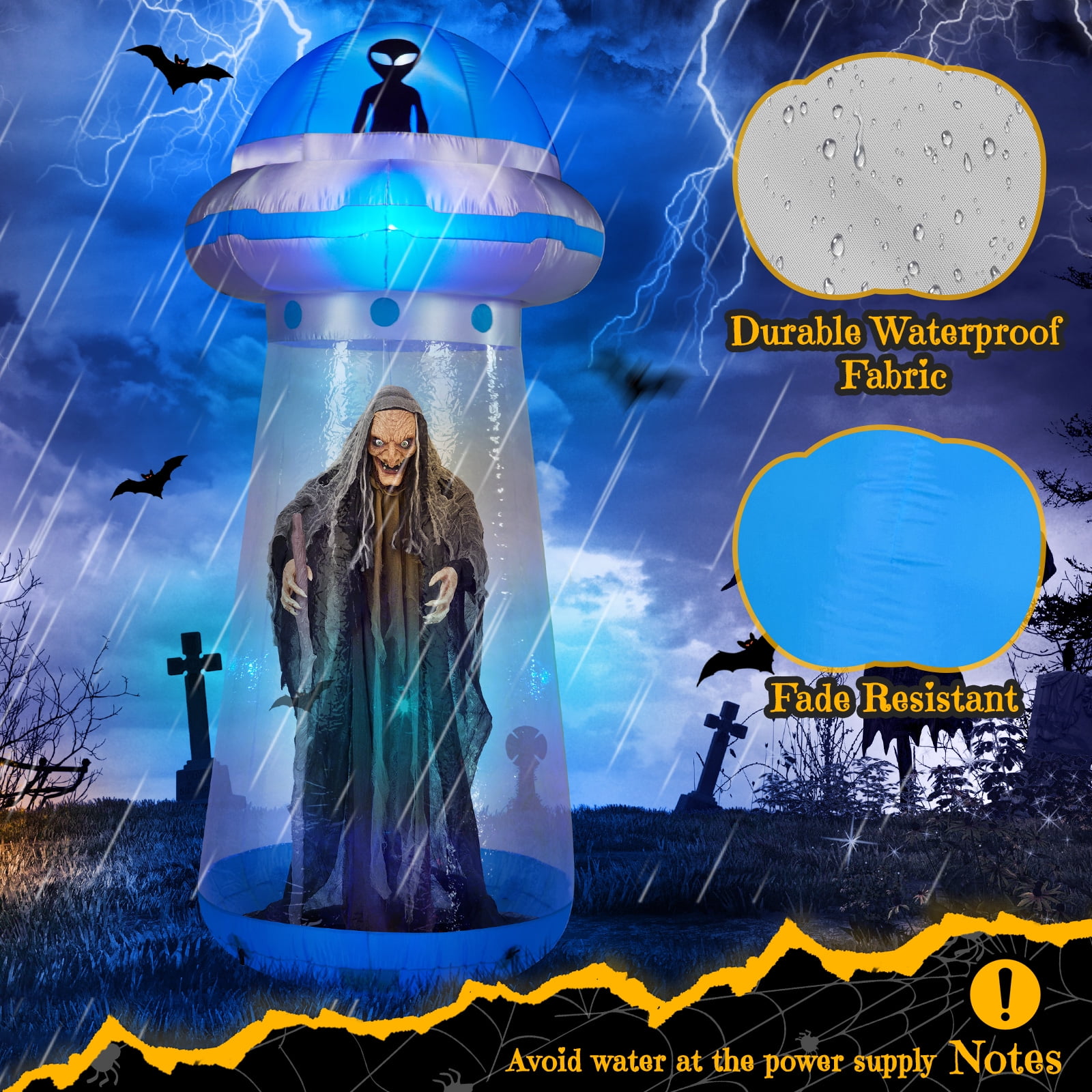 8.8 FT Halloween Inflatable UFO Yard Decoration with Stand-Inside Design LED Lights Quick Inflation for Party Yard Garden Decor