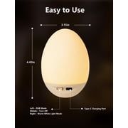 Egg Night Light for Baby Nursery with Touch Control, BPA Free, Stepless Dimming, Portable Night Lights for Breastfeeding, Rechargeable Lamp with 7 RGB Colors