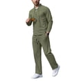 thumbnail image 4 of DHFJKG Tracksuit 2 Piece Set For Men Solid Color Long Sleeve Tie Neck Pullover Loose Fit Pants Lightweight Linen Casual Suit Versatile Outfit, 4 of 4
