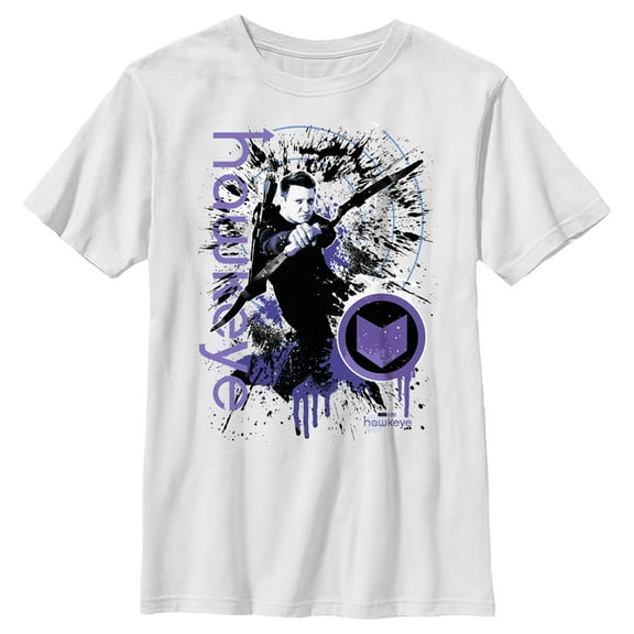 Boy's Marvel Hawkeye Clint Barton Bow Ready Paint Splatter Graphic Tee White Large
