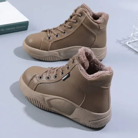 

Women‘s High Top Platform Thermal Lace-Up Combat Boots Fleece Casual Faux Leather Sneaker Women‘s Footwear