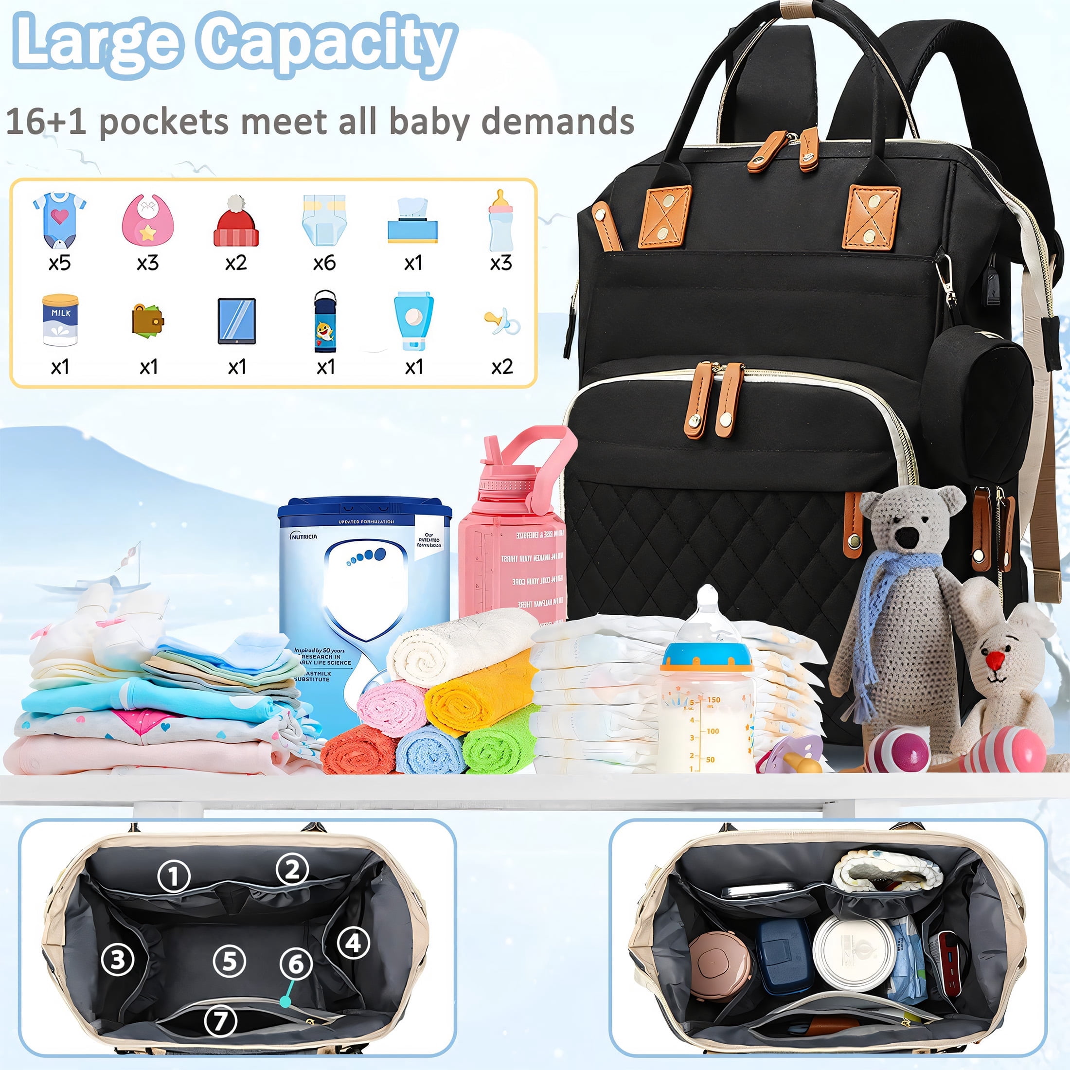 GASTROPOD 2026 New Backpack Diaper Bag,Detachable Strap Baby Bag,Diaper Pockets Diaper Bag Tote for Baby Essentials, Outdoor Trips, Daily Use, Travel, Hands-Free Carrying