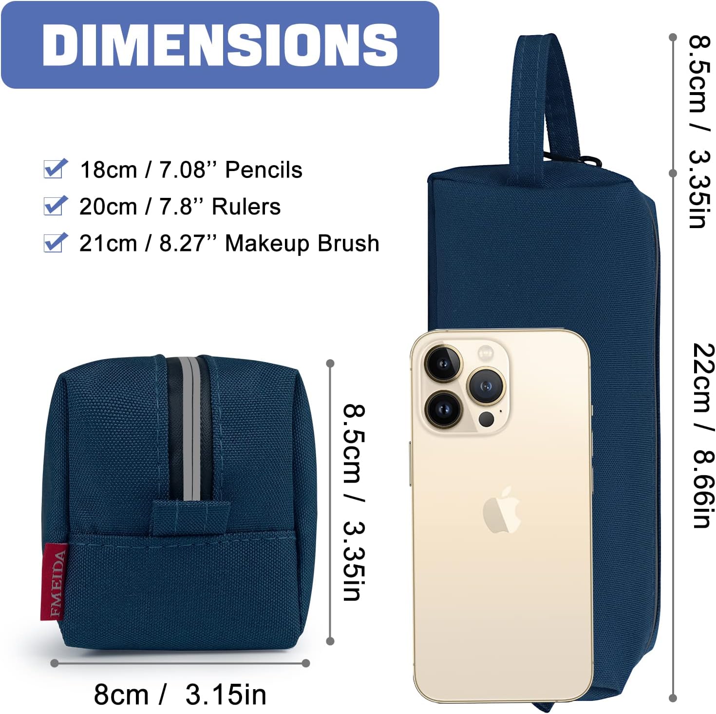 Minimalist Pencil Case, Large Capacity Pencil Bag with Portable Handle, Waterproof Fabric and Zipper, Aesthetic and Spacious Pen Organizer for Office Staff and Professionals, Navy Blue