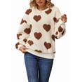 thumbnail image 2 of Women'S Plush Heart Print Loose Long Sleeve Round Neck Pullover Sweatshirt Fall Winter Outfits Khaki Love XXL, 2 of 9