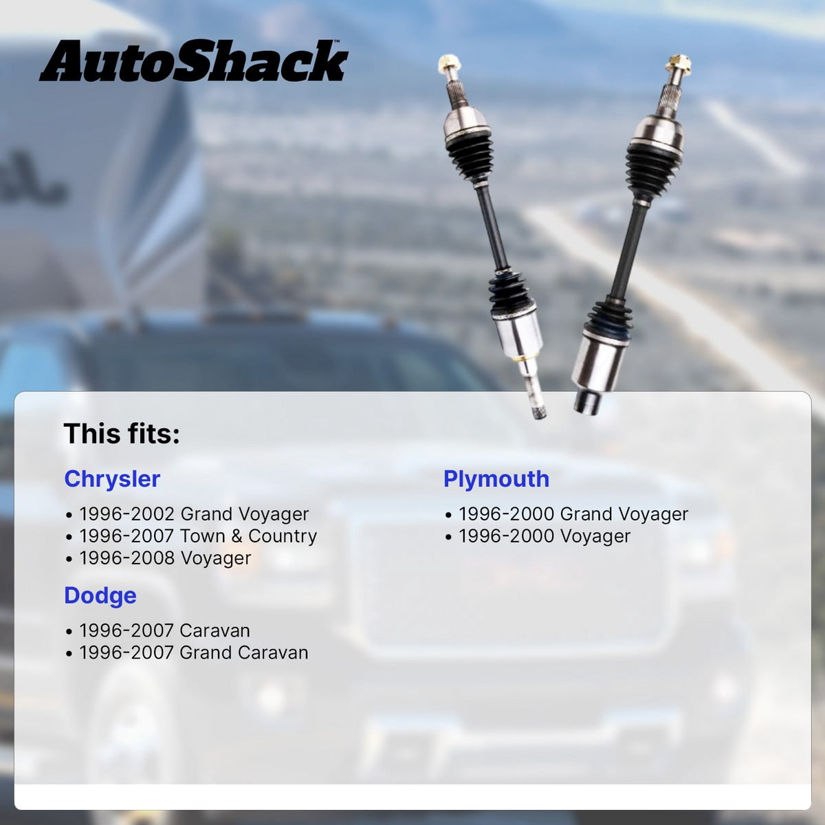 AutoShack Front CV Axle Shaft Assemblies for Dodge, Chrysler & Plymouth, Grand Caravan 1996-2007 Town & Country 1996-2007 Grand Voyager 96-00, FWD AWD L4 2.4L V6 3.0L 3.3L 3.8L, Left and Right, Pair