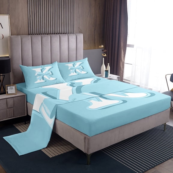 Erosebridal Initial K Letter Bed Sheets Set Twin Size, Princess Bow Bed Sheets Twin, Blue Monogrammed Reversible Sheet Set Twin, Microfiber Room Decor, 3pcs