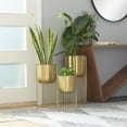 thumbnail image 3 of DecMode 24", 20", 16"H Deep Recessed Dome Gold Metal Planter with Elevated Caged Stand (3 Count), 3 of 15
