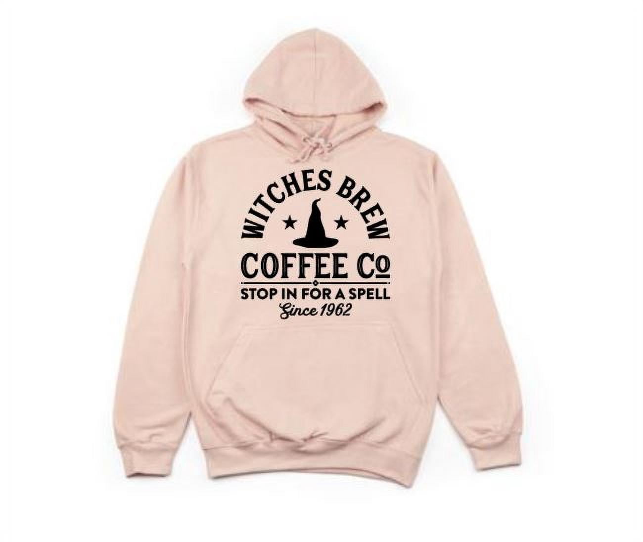 Chase Me Tees Halloween Hoodie, Witches Brew, Coffee Apparel, Funny Hoodies, Halloween Apparel, Gift for Her, Hoodies, Graphic, Halloween Outfit, Trendy, Peach (