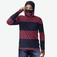 thumbnail image 2 of UVEASISHA Men's Big and Tall Sun Shirt Striped Outdoor Hiking Hoodies Ice Silk Long Sleeve Hooded Shirts SPF Rash Guard Lightweight Performance Shirt with Mask Wine 3XL, 2 of 6