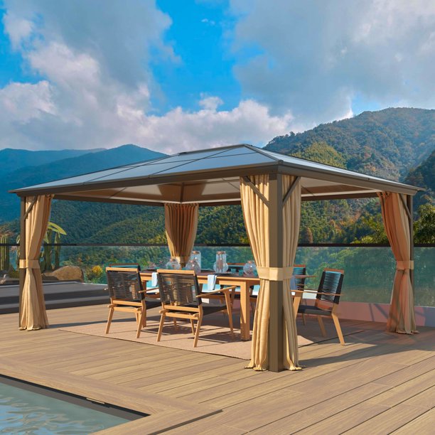 12' X 16' Outdoor Hardtop Gazebo, Sun Roof Patio Gazebo with