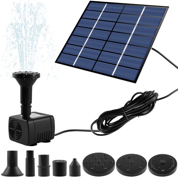Solar Fountain with 5 Nozzles Portable Solar Power Water Pump Panel Kit Multipurpose Solar Pond Pump Outdoor Solar Water Fountain Pump for Garden Small Pond Pool Fish Tank Bird Bath