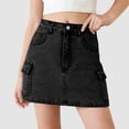 thumbnail image 2 of Xyant Denim Skirt for Girls Mid Waist Mini Jean Skirt with Elastic Waistband Hem (Black,14-15 Years), 2 of 5