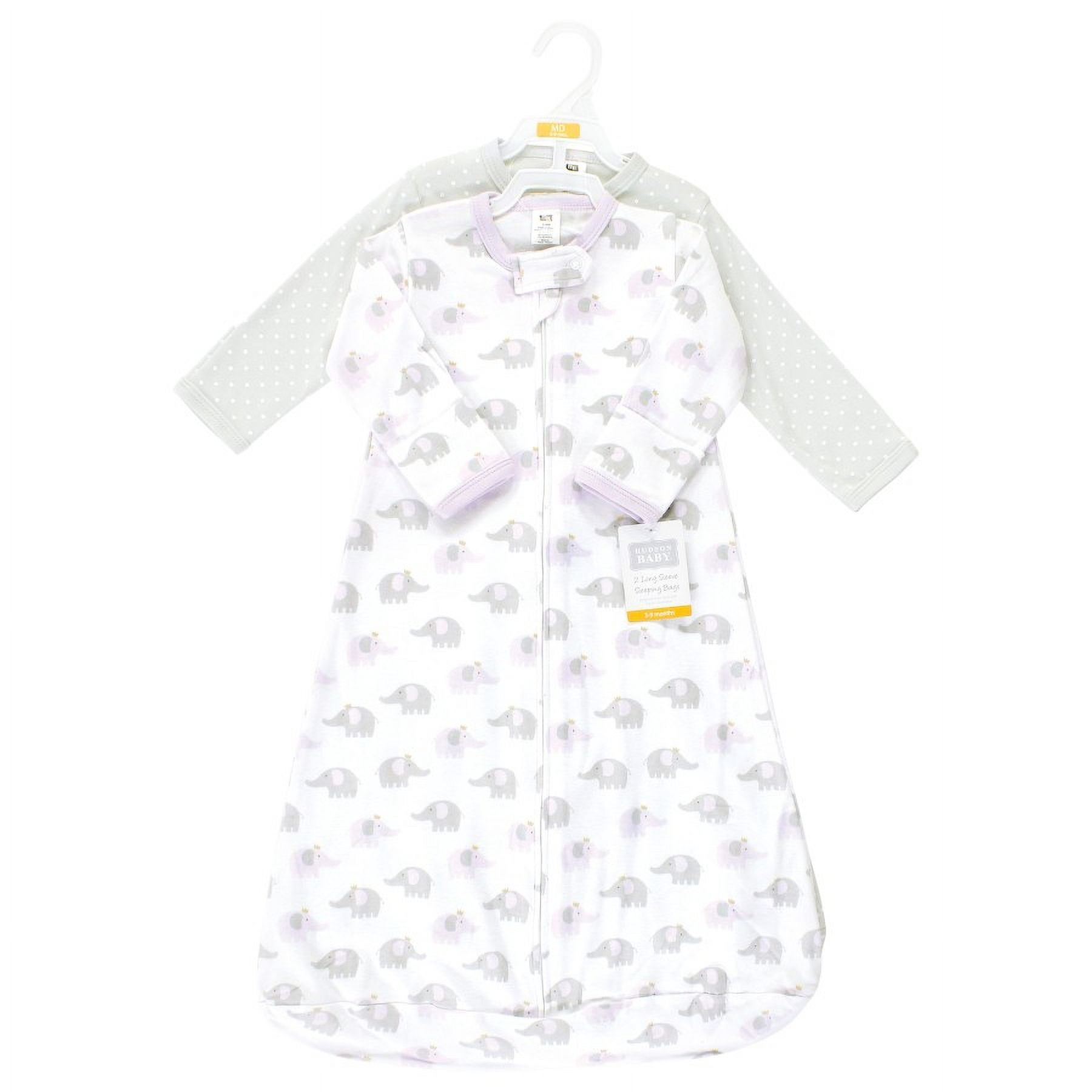 Hudson Baby Infant Girl Cotton Long-Sleeve Wearable Sleeping Bag, Sack, Blanket, Lilac Elephants Long Sleeve, 0-3 Months
