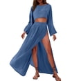 thumbnail image 2 of LEKWK Linen Sets for Women 2 Piece Long Sleeve Crewneck Crop Tops High Slit Flowy Maxi Skirts Summer Fashion Boho Beach Vacation Outfits, 2 of 8