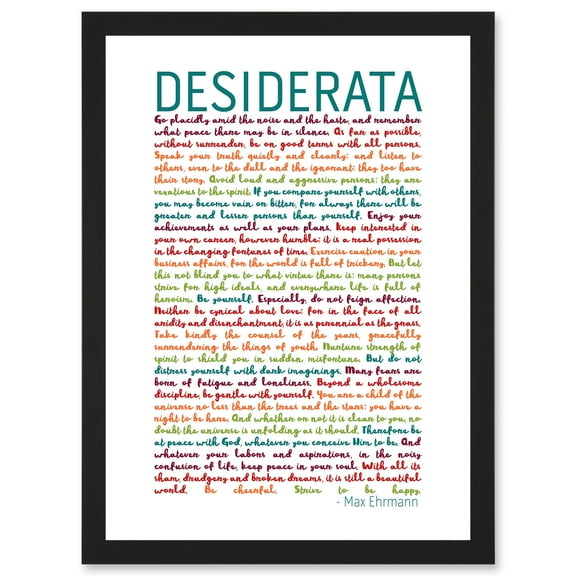 Desiderata Rainbow Words Mav Ehrmann Typography Inspiration A4 Artwork Framed Wall Art Print