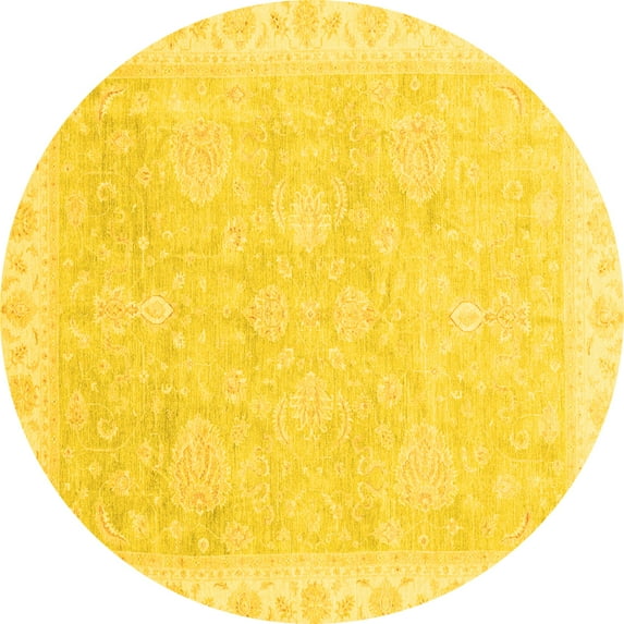 Ahgly Company Indoor Round Oriental Yellow Traditional Area Rugs, 7' Round