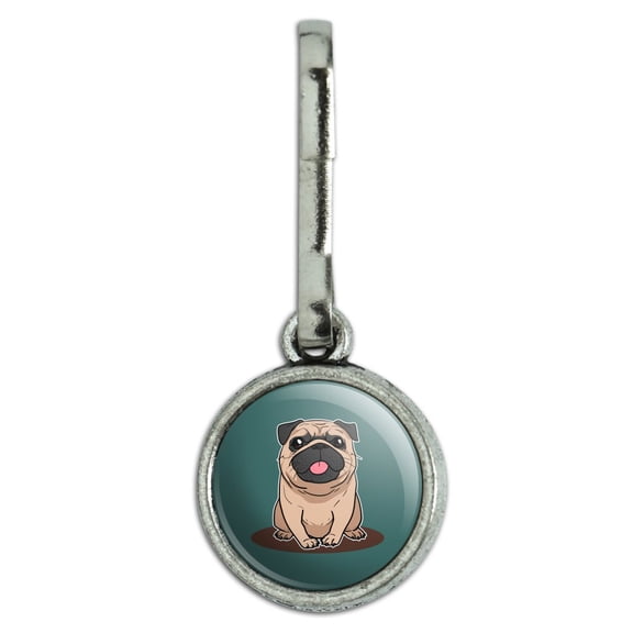 Pug Sticking Out Tongue Antiqued Charm Clothes Purse Suitcase Backpack Zipper Pull Aid