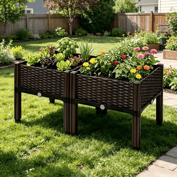 Plastic Planter Raised Beds, Raised Garden Bed Kit, Elevated Garden Planter Box with Legs, Ideal for planting, Suitable for Indoor and Outdoor Use on Fences, Balconies and Patios