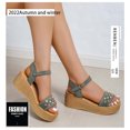 thumbnail image 4 of Anuirheih New Fish Mouth Retro Wedge Heel Sandals Female Foreign Trade Roman Sandals Sandals Women (Green), 4 of 7