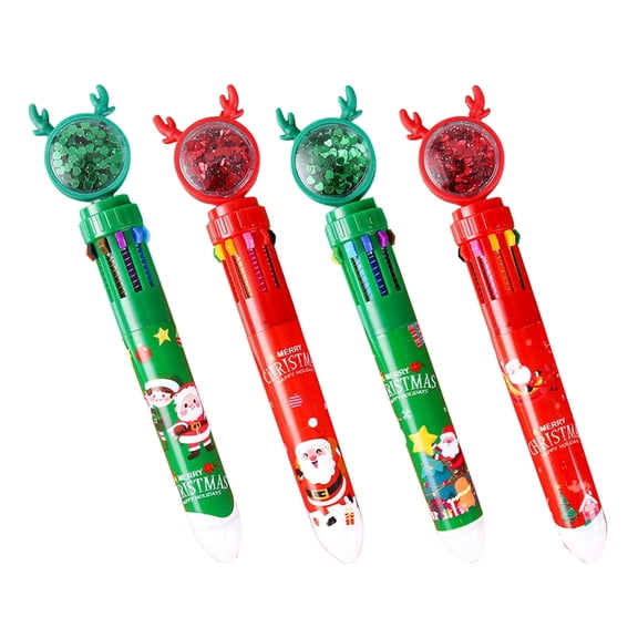 4 Pieces Retractable Multicolored Ballpoint Pen Christmas Ballpoint Pen for Student Class Reward Christmas