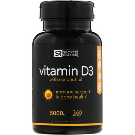 Sports Research  Vitamin D3 With Organic Coconut Oil  5000 IU  360