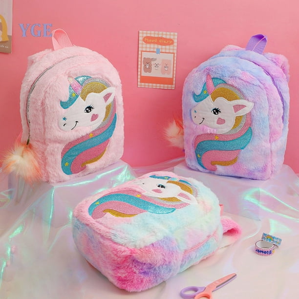 Mochila De Peluche De Dibujos Animados De Unicornio Escolar Portatil Para Ninos Bolsa De Viaje