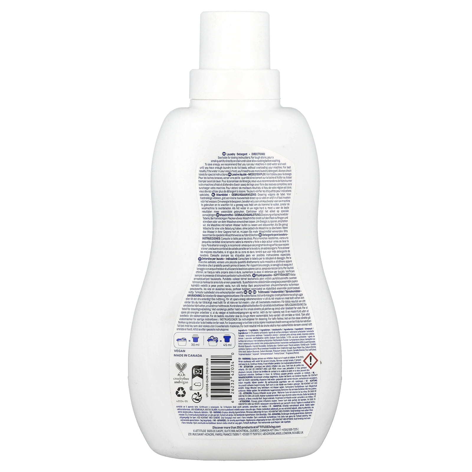 ATTITUDE Laundry Detergent, Citrus Zest, 35.5 fl oz (1.05 l)