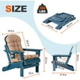 thumbnail image 6 of Nalone Folding Adirondack Chairs Set of 2, HDPE Oversized Patio Chairs with Cup Holder and Cushion, Weather Resistant for Garden, Deck, Fire Pit and Campfire(Blue), 6 of 8
