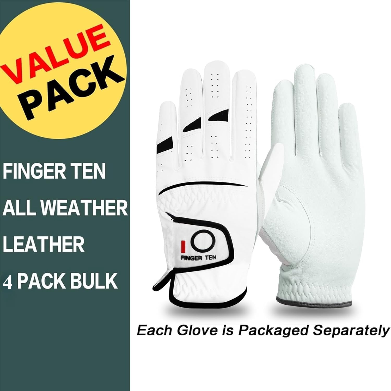 Golf Gloves Men Right Left Handed Golfer Men’s Golf Glove Left Right Hand Value 4 Pack, All Weather Leather Grip Small Medium ML Large XL Size