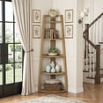thumbnail image 3 of Fnova 5-Tier Farmhouse Corner Bookshelf, 70" Bookcase Ladder Shelf Plant Stand for Living Room, Kitchen, Home Office, Light Brown, 3 of 10