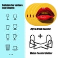 thumbnail image 2 of BaHomeck Drink Coasters Set of 4 with Holder open red lips with tongue sticking out on yellow background Water Absorbent Ceramic Coasters Tabletop Protection,Suitable for Various Cup ,Home Decor, 2 of 4