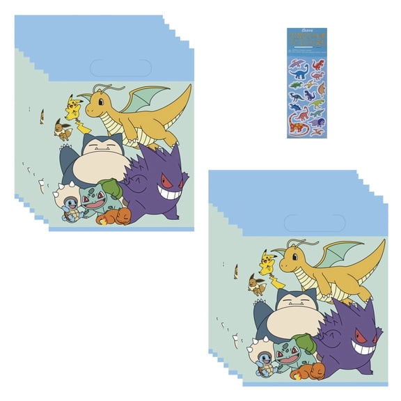 Amscan Pokemon 7" x 9" Birthday Party Favor Loot Bags, 16 Pack