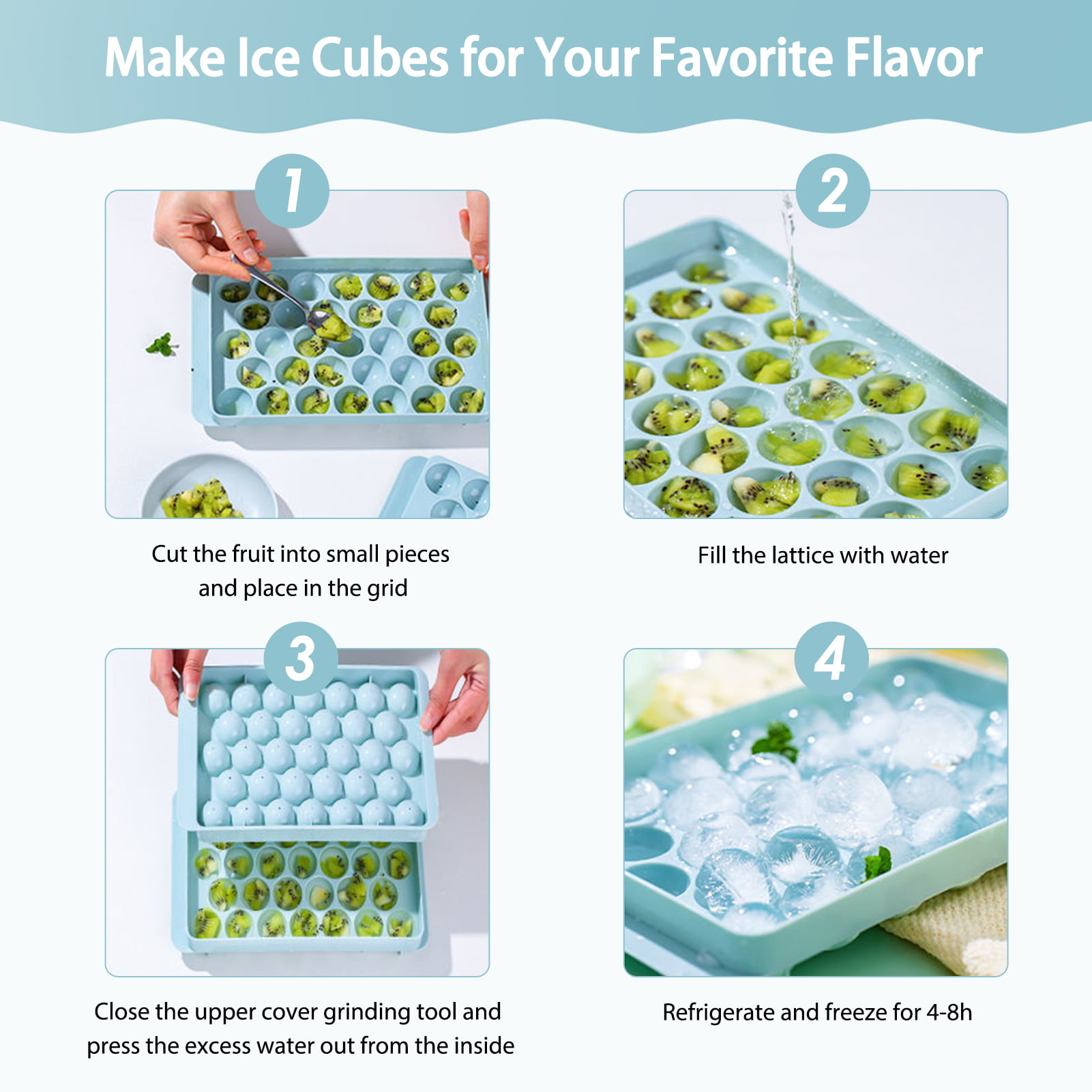 Zimmoo Ice Cube Tray, Round Ice Cube Trays for Freezer with Lid