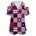 thumbnail image 4 of American Flag Painting Brush Style Womens Summer V Neck Zipper Top Short Sleeve T Shirt Off Shoulder Top Casual Classy Loose Shirts, 4 of 7