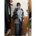 thumbnail image 5 of Suéter de cuello alto vintage, cárdigan gris con doble cremallera, suéter de otoño para mujer, chaqueta de retazos con estampado de estrellas de moda coreana Y2k, 5 of 5