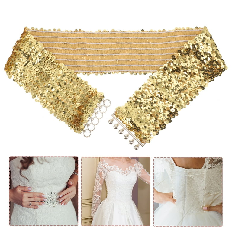 Howo Sequin Belt Elastic Dress Belt Stretch Waist Belt Decorative Waist Belt Wide Waist Belt, Women's, Size: 70x7cm, Gold
