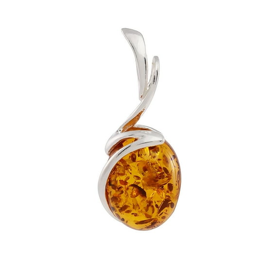 Lauren Oval Honey Baltic Amber Pendant Necklace in 925 Sterling Silver, 18” Chain